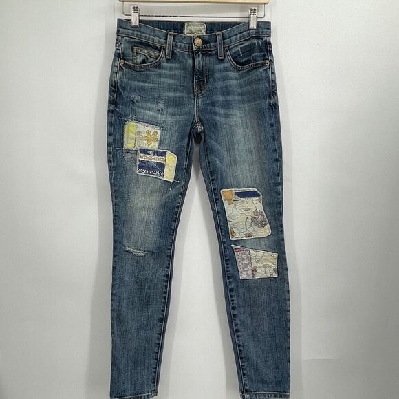Current Elliot Blue “Dirty Loved Hippy” Patchwork Destroy Boyfriend Jean Size 26 - Picture 1 of 10